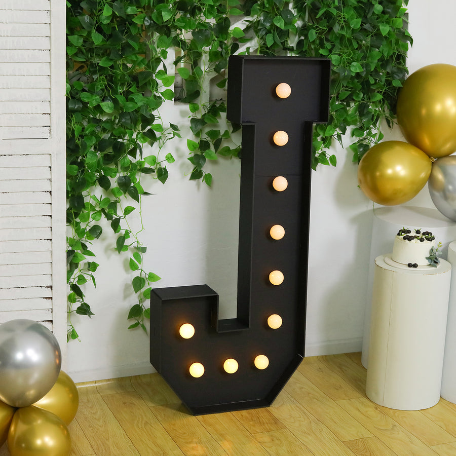 Giant LED Marquee Light Up Letter J, Black 4ft Pre-Cut Foam Board with 10 Warm White