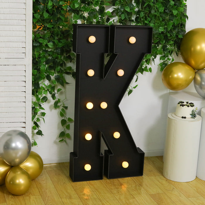 Giant LED Marquee Light Up Letter K, Black 4ft Pre-Cut Foam Board with 10 Warm White