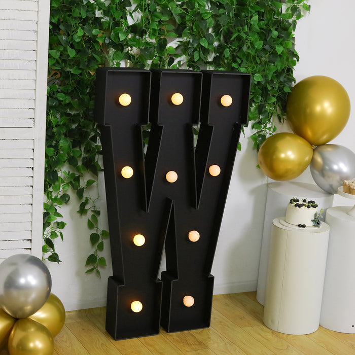Giant LED Marquee Light Up Letter W, Black 4ft Pre-Cut Foam Board with 10 Warm White
