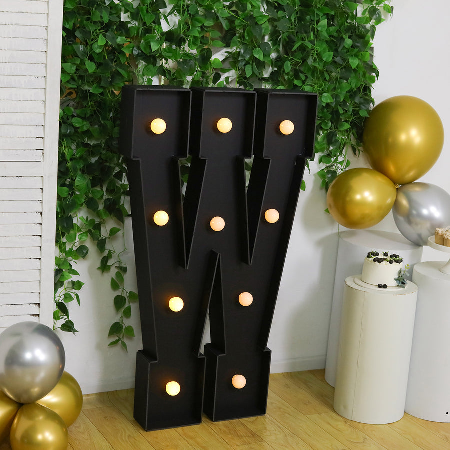 Giant LED Marquee Light Up Letter W, Black 4ft Pre-Cut Foam Board with 10 Warm White