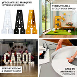 4ft giant LED marquee letters and numbers in vibrant colors, self-standing and customizable.