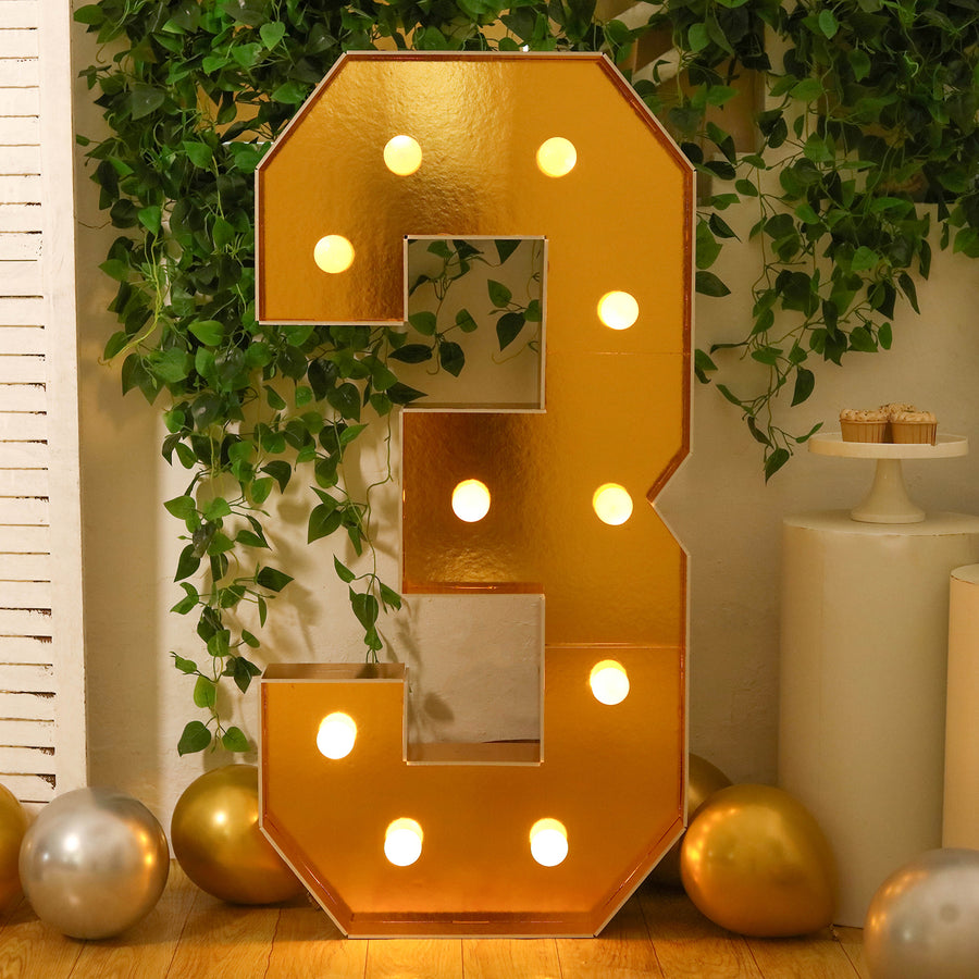 Giant LED Marquee Light Up Number, Gold 4ft Pre-Cut Foam Board with 10 Warm White Battery