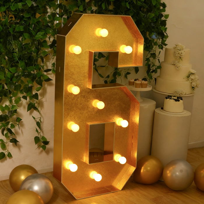 Giant LED Marquee Light Up Number, Gold 4ft Pre-Cut Foam Board with 10 Warm White Battery