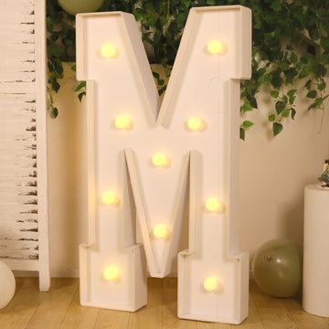 Giant LED Marquee Light Up Letter "M", White 4ft Pre-Cut Foam Board with 10 Warm White Battery Operated LEDs, Glue Gun and Sticks