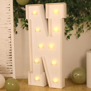 Giant LED Marquee Light Up Letter "N", White 4ft Pre-Cut Foam Board with 10 Warm White Battery Operated LEDs, Glue Gun and Sticks