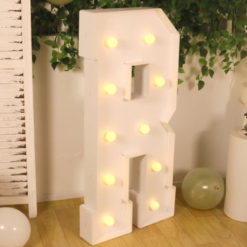 Giant LED Marquee Light Up Letter "R", White 4ft Pre-Cut Foam Board with 10 Warm White Battery Operated LEDs, Glue Gun and Sticks