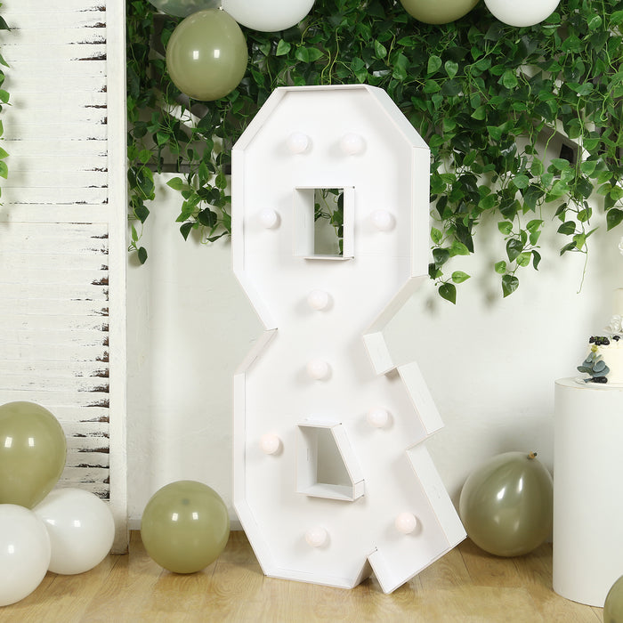 4ft White Large Marquee Light Up Number & Mosaic Balloon Frame Pre-Cut Foam Board 10 Warm White