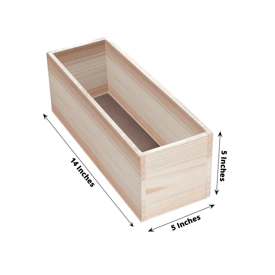 Tan Rectangular Wood Planter Box Set, Plant Holder With Removable Plastic Liners - 14x5inch