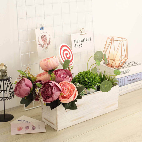 Wooden flower box with roses and desk decor