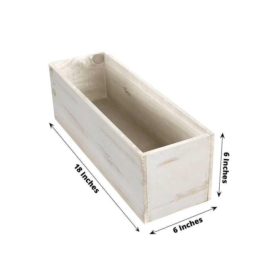 18"x6" Whitewash Rectangular Wood Planter Box Set with Plastic Liners