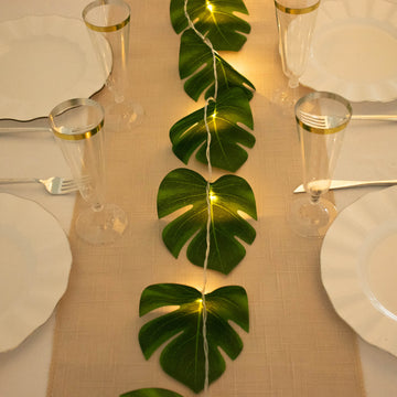 10ft Warm White LED Artificial Tropical Palm Leaf Vine String Lights, Wall Hanging Monstera Leaves Garland