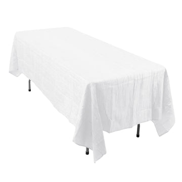 60"x102" White Accordion Crinkle Taffeta Seamless Rectangle Tablecloth