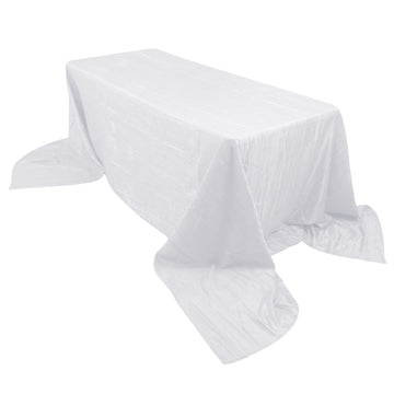 90"x156" White Accordion Crinkle Taffeta Seamless Rectangular Tablecloth for 8 Foot Table With Floor-Length Drop