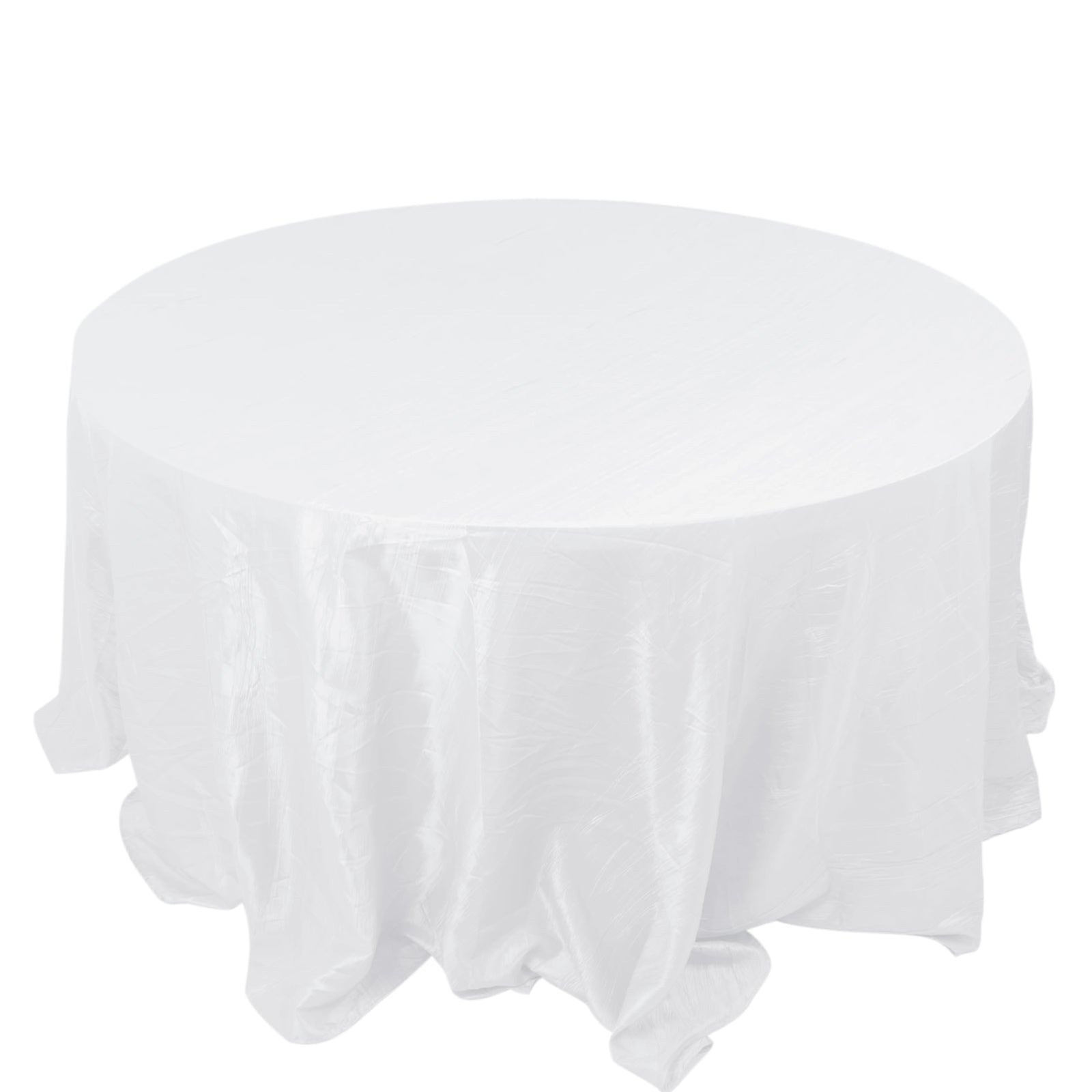 132 White Crinkle Taffeta Round Tablecloth