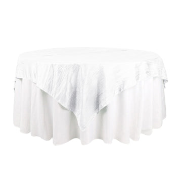 72"x72" White Accordion Crinkle Taffeta Table Overlay, Square Tablecloth Topper