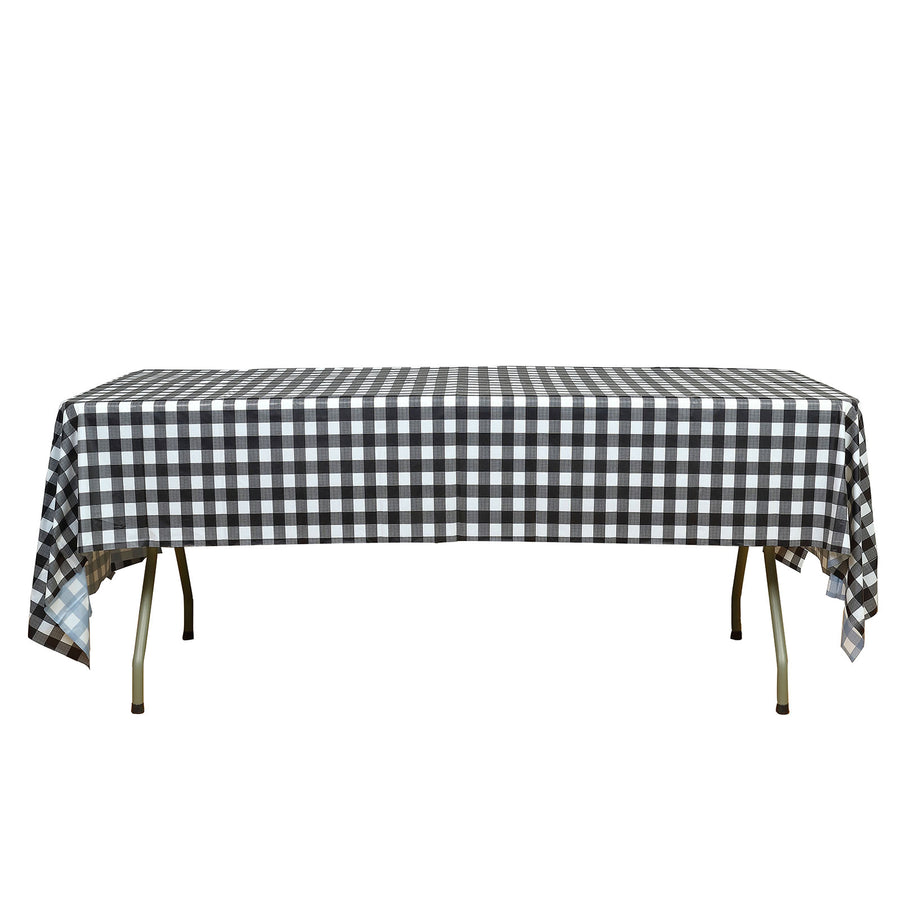 5 Pack White Black Rectangular Waterproof Plastic Tablecloths in Buffalo Plaid Style