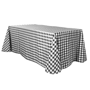 90"x132" White Black Seamless Buffalo Plaid Rectangle Tablecloth, Checkered Polyester Tablecloth for 6 Foot Table With Floor-Length Drop