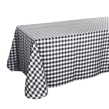 90"x156" White Black Seamless Buffalo Plaid Rectangle Tablecloth, Checkered Polyester Tablecloth for 8 Foot Table With Floor-Length Drop