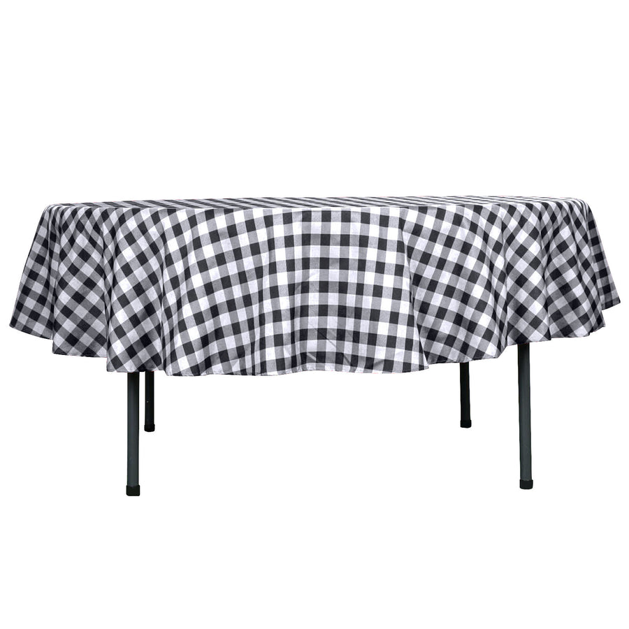 Buffalo Plaid Tablecloths | 90inches Round | White/Black | Checkered Polyester Tablecloth