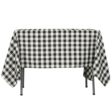 54"x54" White Black Seamless Buffalo Plaid Square Tablecloth, Checkered Gingham Polyester Tablecloth