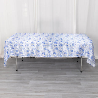 Elegant White Blue Chinoiserie Floral Print Tablecloth