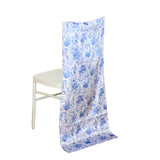 White Blue Satin Chiavari Chair Slipcover With Chinoiserie Floral Print, Wedding Chair Back Cover