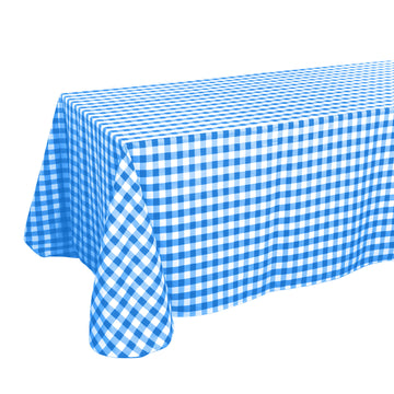90"x156" White Blue Seamless Buffalo Plaid Rectangle Tablecloth, Checkered Polyester Tablecloth