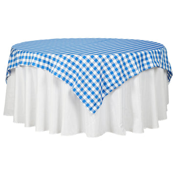 70"x70" White Blue Seamless Buffalo Plaid Square Table Overlay, Gingham Polyester Checkered Table Overlay