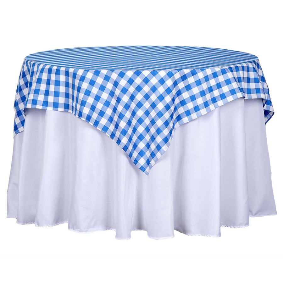 54Inch Square Buffalo Plaid Polyester Overlay | Checkered Gingham Overlay - White/Blue