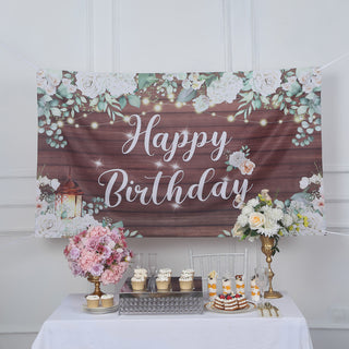 6ftx3ft White Brown Rustic Wood Floral Happy Birthday Photo Backdrop