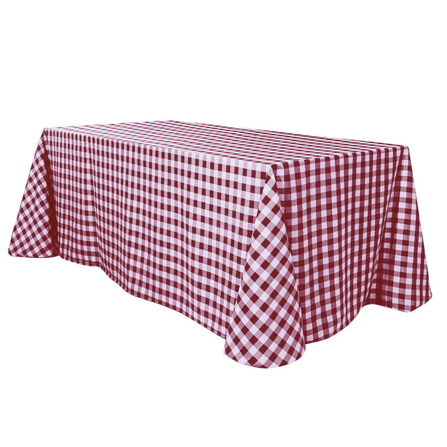 Buffalo Plaid Tablecloth | 90x132 Rectangular | White/Burgundy | Checkered Polyester Linen Tableclot