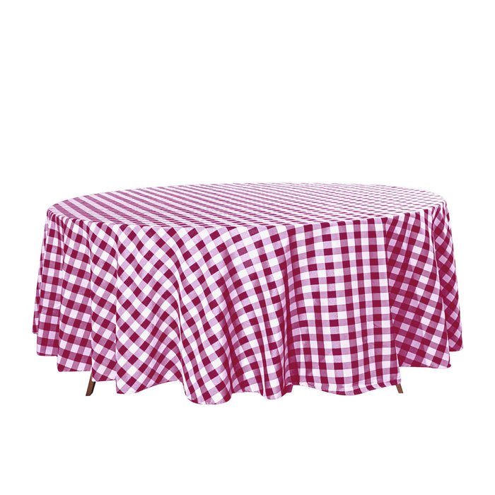 Buffalo Plaid Tablecloth | 108 Round | White/Burgundy | Checkered Gingham Polyester Tablecloth