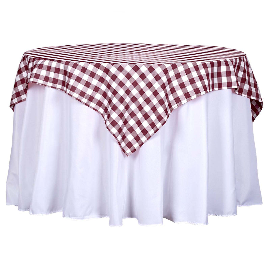 54Inch Square Buffalo Plaid Polyester Overlay | Checkered Gingham Overlay - White/Burgundy