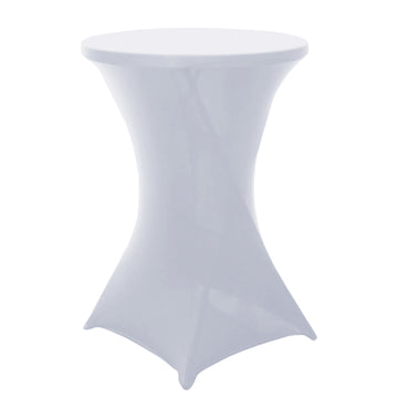 White Highboy Spandex Cocktail Table Cover, Fitted Stretch Tablecloth for 24"-32" Dia High Top Tables
