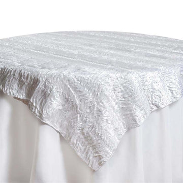 72" White Crushed Satin 3D Wavy Square Table Overlay - Clearance SALE
