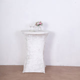 White Crushed Velvet Spandex Fitted Round Highboy Cocktail Table Cover