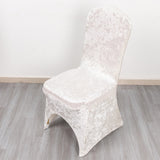 White Crushed Velvet Spandex Stretch Wedding Chair Cover With Foot Pockets - 190GSM