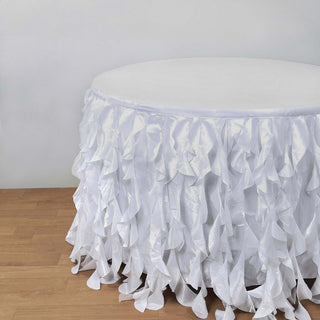 Elegant White Curly Willow Taffeta Table Skirt for Stunning Event Decor