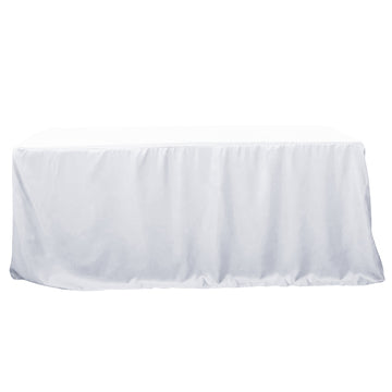 White Fitted Polyester Rectangle Tablecloth 8ft Table Cover For 96"x30" Tables