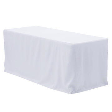 4ft White Fitted Polyester Rectangular Table Cover