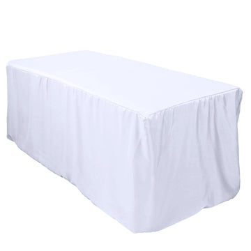 White Fitted Polyester Rectangle Tablecloth 6ft Table Cover For 72"x30" Tables