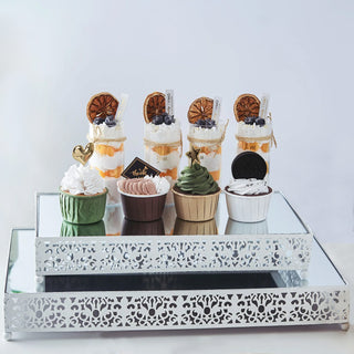 Elegant White Fleur De Lis Metal Rectangle Cake Stand