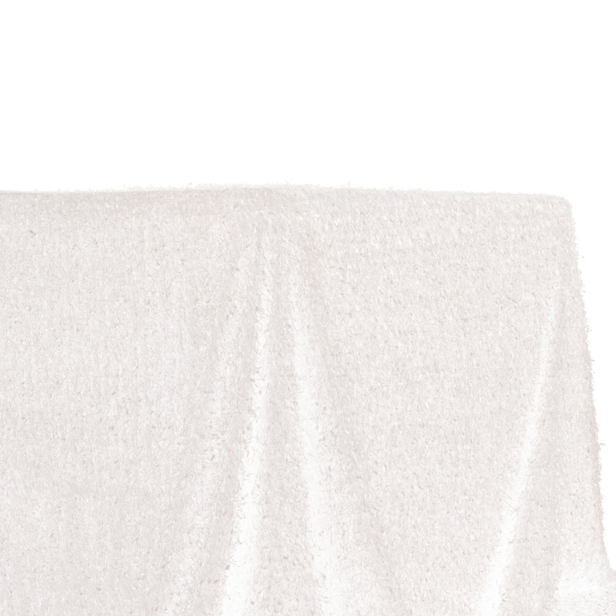90inch x 156inch White Fringe Shag Polyester Rectangular Tablecloth