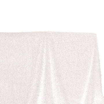 Polyester 90"x156" Rectangle Tablecloth White with Shaggy Fringe Design - Stylish Table Cover