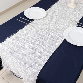 Create an Enchanting Atmosphere with the White Fringe Shag Polyester Table Runner