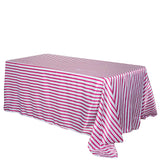 90"x156" White/Fuchsia Stripe Satin Rectangle Tablecloth