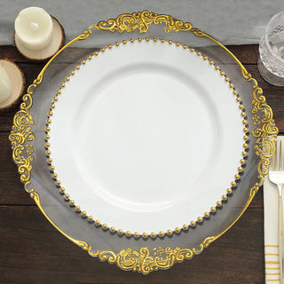 Classic and Stylish White / Gold Beaded Rim Disposable Dinner Plates