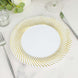 10 Pack | 9inch White / Gold Swirl Rim Plastic Dinner Plates, Round Disposable Party Plates