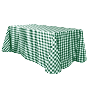 90"x132" White Green Seamless Buffalo Plaid Rectangle Tablecloth, Checkered Polyester Tablecloth for 6 Foot Table With Floor-Length Drop