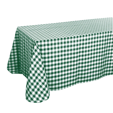 90"x156" White Green Seamless Buffalo Plaid Rectangle Tablecloth, Checkered Polyester Tablecloth for 8 Foot Table With Floor-Length Drop